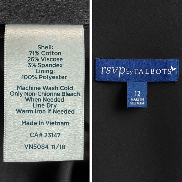 Talbots RSVP Dress Women 12 Black White Floral A-Line Sleeveless Cotton Blend - Picture 9 of 12